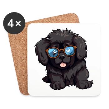 Terre-Neuve Chien Race Aquarelle Dessin animé Kawaii G - Dessous de verre (lot de 4) - blanc - Devant