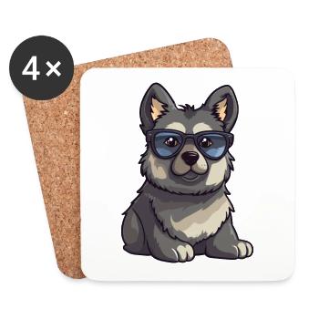 Norwegian Elkhound Dog Breed Watercolor Cartoon Ka - Coasters (set of 4) - white - Front