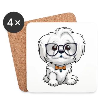 Race de chien maltais aquarelle dessin animé Kawaii Glasse - Dessous de verre (lot de 4) - blanc - Devant