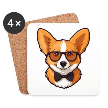 Pembroke Welsh Corgi Race Chien Dessin animé à l’aquarelle - Dessous de verre (lot de 4) - blanc - Devant