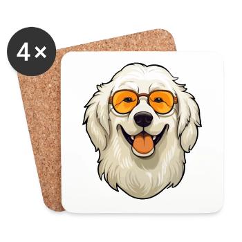 Grande race de chien des Pyrénées aquarelle dessin animé Kawaii - Dessous de verre (lot de 4) - blanc - Devant