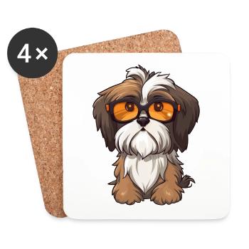 Race De Chien Havanais Aquarelle Dessin Animé Kawaii Verre - Dessous de verre (lot de 4) - blanc - Devant