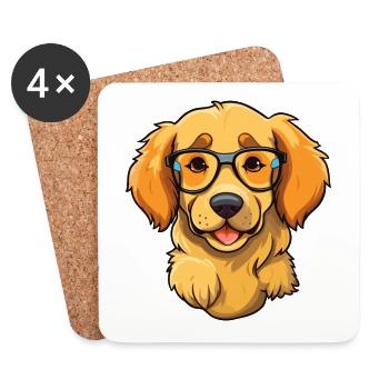 Golden Retriever Chien Race Aquarelle Dessin Animé Kawa - Dessous de verre (lot de 4) - blanc - Devant