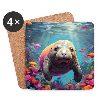 Dugong Manatee in the Cold Water Inspiration - Coasters (set of 4) - white - Front
