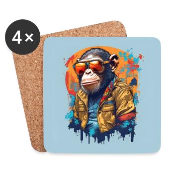 Cool chimpanzee with sunglasses and streetwear - Coasters (set of 4) - white - Front