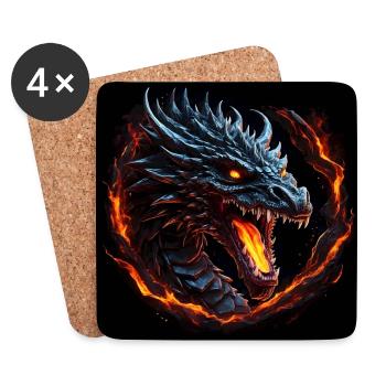 Dragon cracheur de feu aux yeux brillants - Dessous de verre (lot de 4) - blanc - Devant