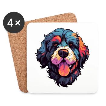 Portuguese Water Dog Breed Watercolor Cartoon Kawa - Coasters (set of 4) - white - Front