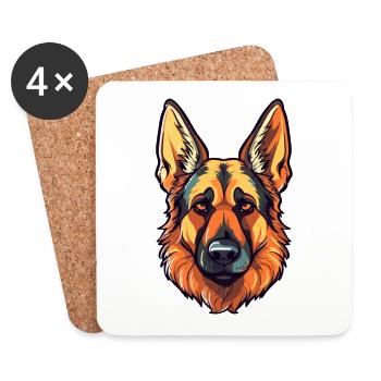 Bergers allemands race de chien aquarelle dessin animé Kawai - Dessous de verre (lot de 4) - blanc - Devant