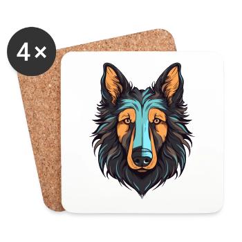 Chien de berger belge race de chien aquarelle dessin animé Kawa - Dessous de verre (lot de 4) - blanc - Devant