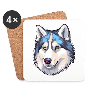 Husky Sibérien Race Chien Aquarelle Dessin Animé Kawaii - Dessous de verre (lot de 4) - blanc - Devant