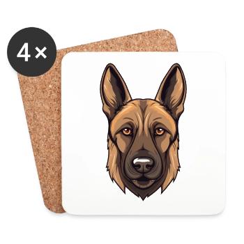 Belgian Malinoi Dog Breed Watercolor Cartoon Kawai - Coasters (set of 4) - white - Front
