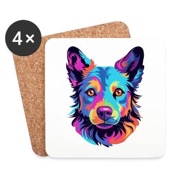 Mudi Race De Chien Aquarelle Dessin Animé Kawaii Coloré - Dessous de verre (lot de 4) - blanc - Devant