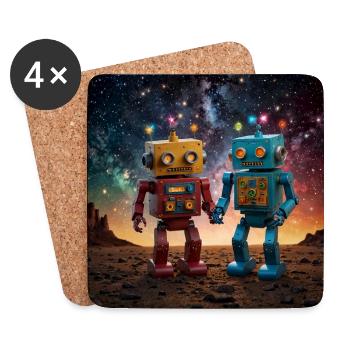 Zwei verliebte Roboter unter dem Sternenhimmel - Untersetzer (4er-Set) - Weiß - Vorne