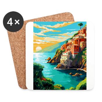 Cinque Terre Italie Affiche de voyage vintage souvenir - Dessous de verre (lot de 4) - blanc - Devant