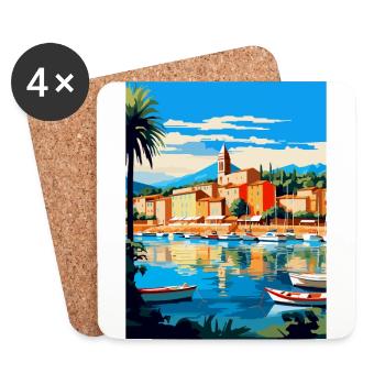 Saint Tropez Frankreich Vintage Reiseplakat Souvenir - Untersetzer (4er-Set) - Weiß - Vorne