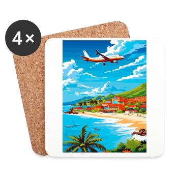 Saint Maarten Caribbean Vintage Travel Poster - Coasters (set of 4) - white - Front