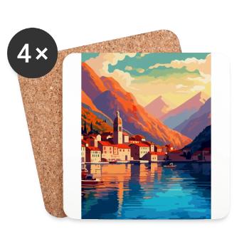 Kotor Montenegro Vintage Travel Poster Souvenir - Coasters (set of 4) - white - Front