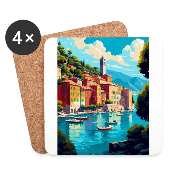 Portofino Italy Vintage Travel Poster Souvenir WPA - Coasters (set of 4) - white - Front