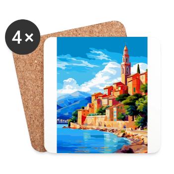 Menton France Affiche de voyage vintage WPA Souvenir - Dessous de verre (lot de 4) - blanc - Devant