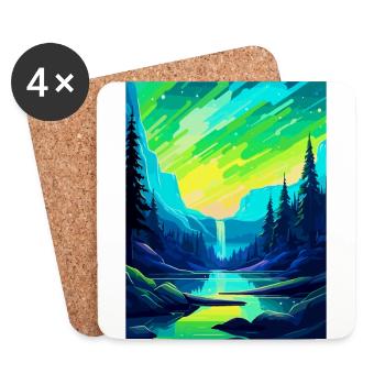 Aurora Borealis Islande Affiche de voyage vintage WPA - Dessous de verre (lot de 4) - blanc - Devant