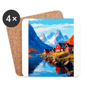 Affiche de voyage vintage des îles Lofoten en Norvège WPA - Dessous de verre (lot de 4) - blanc - Devant