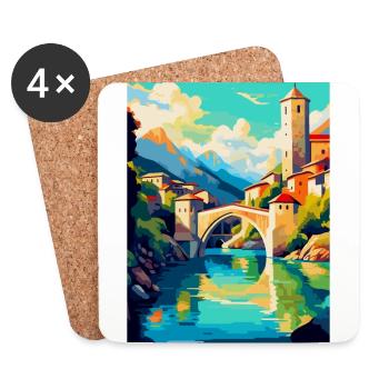Mostar Bosnia Herzegovina Vintage Travel Poster - Coasters (set of 4) - white - Front