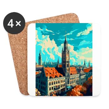 Munich Germany Vintage Travel Poster Souvenir WPA - Coasters (set of 4) - white - Front