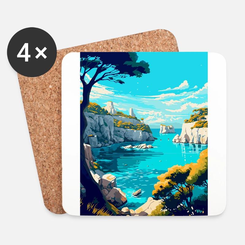 Calanques Frankreich Vintage Reiseplakat Souvenir - Untersetzer (4er-Set) - Weiß