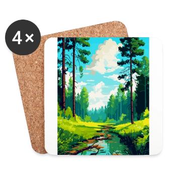 Affiche de voyage vintage de la forêt de Bialowieza en Pologne WPA - Dessous de verre (lot de 4) - blanc - Devant