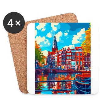 Amsterdam Pays-Bas Affiche de voyage vintage WPA - Dessous de verre (lot de 4) - blanc - Devant