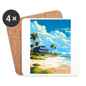 Affiche de voyage des Caraïbes des îles Turques-et-Caïques - Dessous de verre (lot de 4) - blanc - Devant