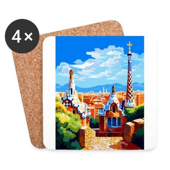 Barcelone Espagne Affiche de voyage vintage Souvenir WPA - Dessous de verre (lot de 4) - blanc - Devant