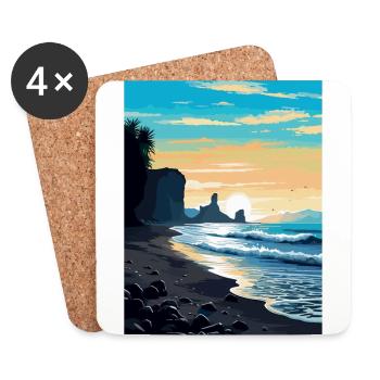 Black Sand Beach Iceland Vintage Travel Poster WPA - Coasters (set of 4) - white - Front