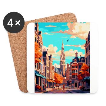 Brussels Belgium Vintage Travel Poster Souvenir - Coasters (set of 4) - white - Front