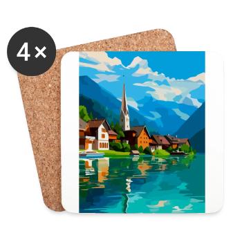 Hallstatt Autriche Poster de voyage vintage souvenir - Dessous de verre (lot de 4) - blanc - Devant