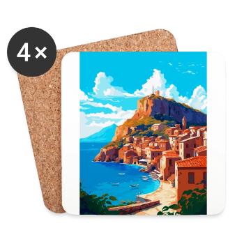 Monemvasia Grèce Affiche de voyage vintage Souvenir - Dessous de verre (lot de 4) - blanc - Devant