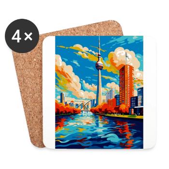 Dusseldorf Germany Vintage Travel Poster Souvenir - Coasters (set of 4) - white - Front