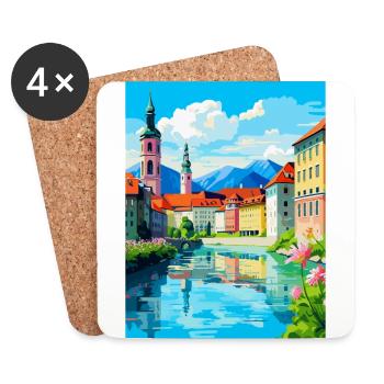 Ljubljana Slovénie Affiche de voyage vintage souvenir - Dessous de verre (lot de 4) - blanc - Devant
