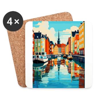 Copenhague, Danemark, Affiche de voyage vintage souvenir - Dessous de verre (lot de 4) - blanc - Devant