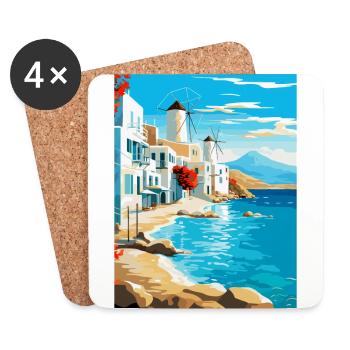 Mykonos Grèce Affiche de voyage vintage Souvenir WPA - Dessous de verre (lot de 4) - blanc - Devant