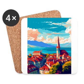 Lausanne Suisse Affiche de voyage vintage WPA Art - Dessous de verre (lot de 4) - blanc - Devant