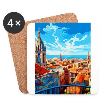 Barcelone Espagne Affiche de voyage vintage Souvenir WPA - Dessous de verre (lot de 4) - blanc - Devant