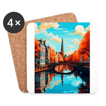 Amsterdam Pays-Bas Affiche de voyage vintage WPA - Dessous de verre (lot de 4) - blanc - Devant