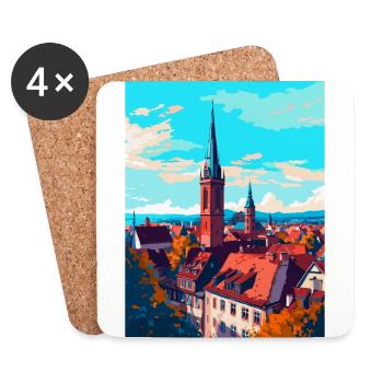 Freiburg Germany Vintage Travel Poster Souvenir - Coasters (set of 4) - white - Front