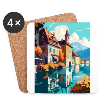 Annecy France Affiche de voyage vintage WPA Souvenir - Dessous de verre (lot de 4) - blanc - Devant