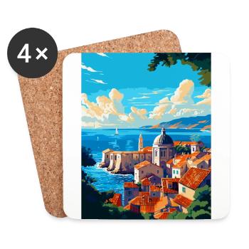 Dubrovnik Croatie Poster de voyage vintage souvenir - Dessous de verre (lot de 4) - blanc - Devant