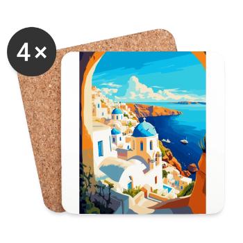 Santorin Grèce Affiche de voyage vintage souvenir - Dessous de verre (lot de 4) - blanc - Devant