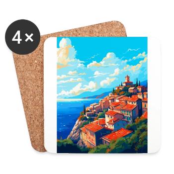Eze France Vintage Travel Poster Souvenir Souvenir - Coasters (set of 4) - white - Front