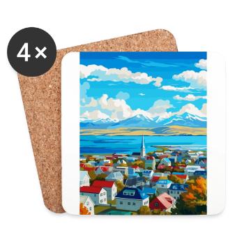 Reykjavik Island Vintage Reiseplakat Souvenir - Untersetzer (4er-Set) - Weiß - Vorne