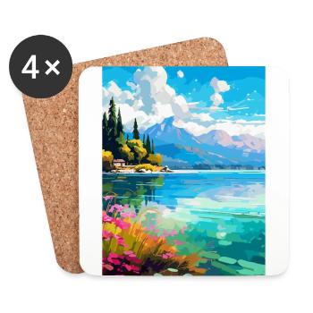 Lac d’Annecy France Affiche de voyage vintage souvenir - Dessous de verre (lot de 4) - blanc - Devant